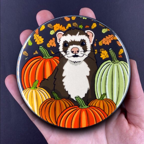 Ferret Pumpkin Handmade - Pin, Magnet, Keychain, Bottle Opener or Mini Ornament - Picture 3 of 12